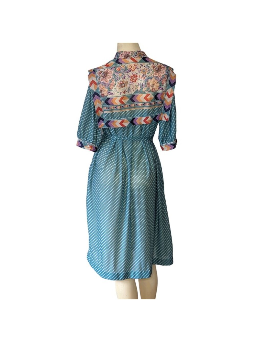 Vintage Monica Richards Womens Dress 16 Blue Floral Sheer Midi A Line Made USA - Picture 9 of 9